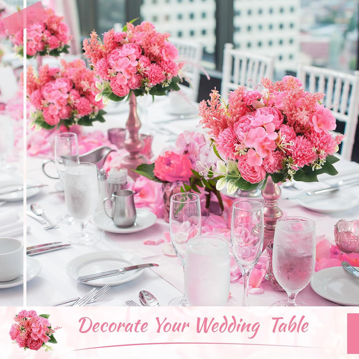 Zeyune 8 Pcs Wedding Silk Flowers Fake Silk Flowers Faux Bouquet Hydrangea Bouquets for Wedding