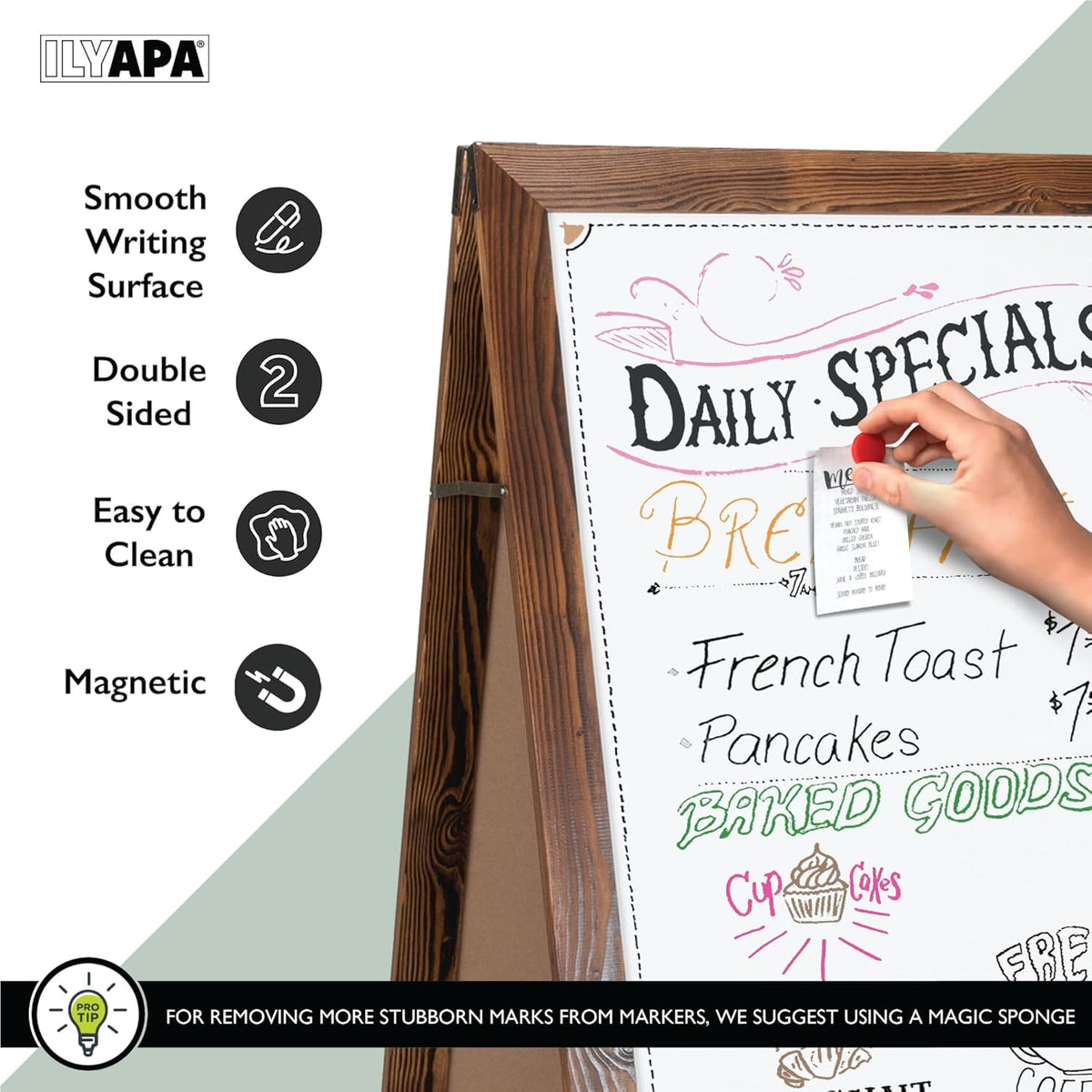 Ilyapa Wooden Dry Erase A Frame Sign - Magnetic Whiteboard Sidewalk Menu Board Outdoor - Menu