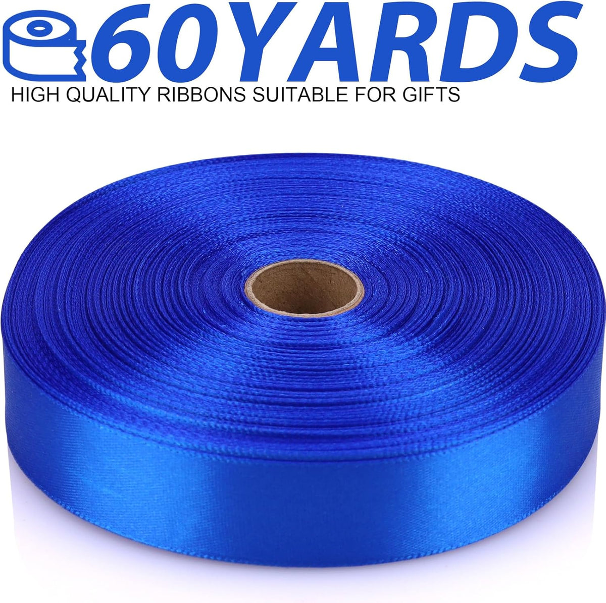 Blue Satin Ribbon 7/8 Inch 60 Yards - Single Face Polyester for Handmade Roses, Gift Wrapping
