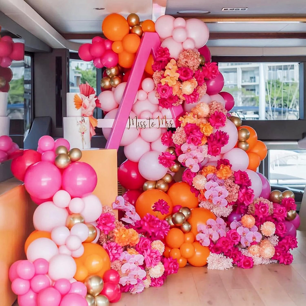 Pink and Orange Balloon Arch Kit,412Pcs Hot Pink Orange Metallic Gold Latex Balloon Garland kit 18