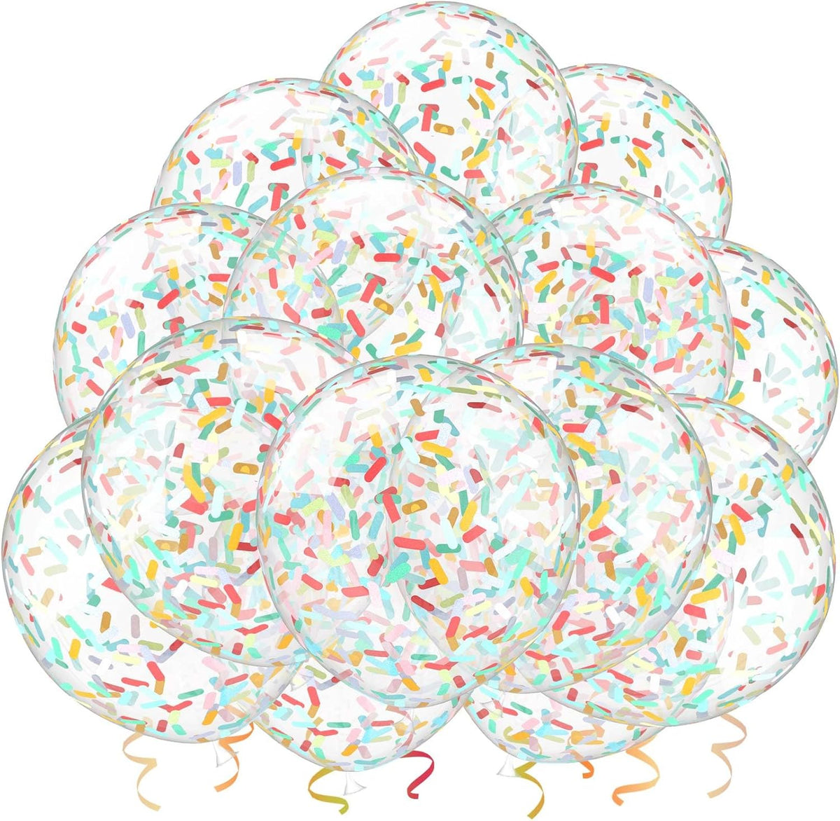 25 Pcs Rainbow Confetti Balloons, 12 Inch Thickened Clear Latex Balloon with Confetti Inside for