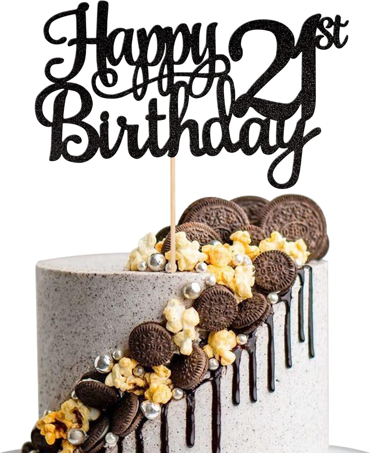 1 PCS Happy 21st Birthday Cake Topper Glitter Cheers to 21 Years Cake Pick 21 Fabulous Cake