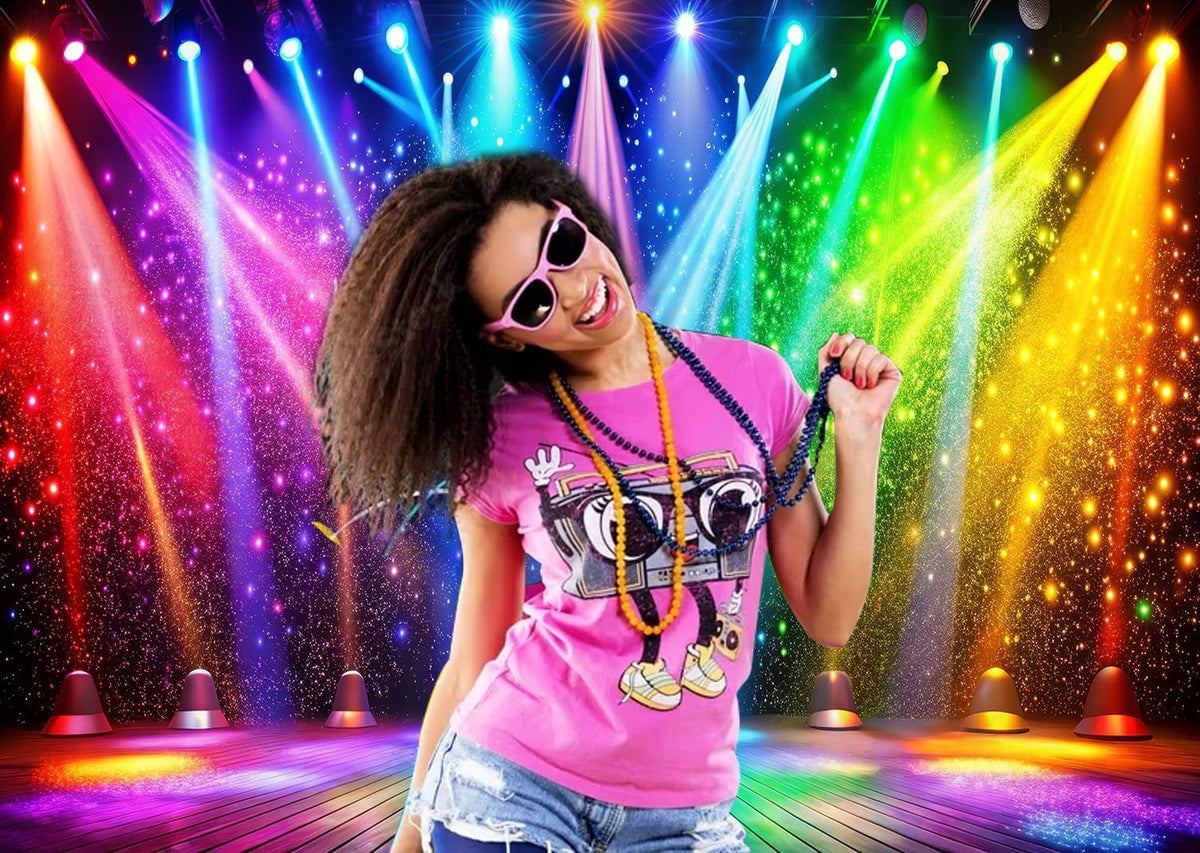 LTLYH 7x5ft Fabric Disco Rainbow Stage 70s 80s 90s Backdrop Vintage Lights Photography Background