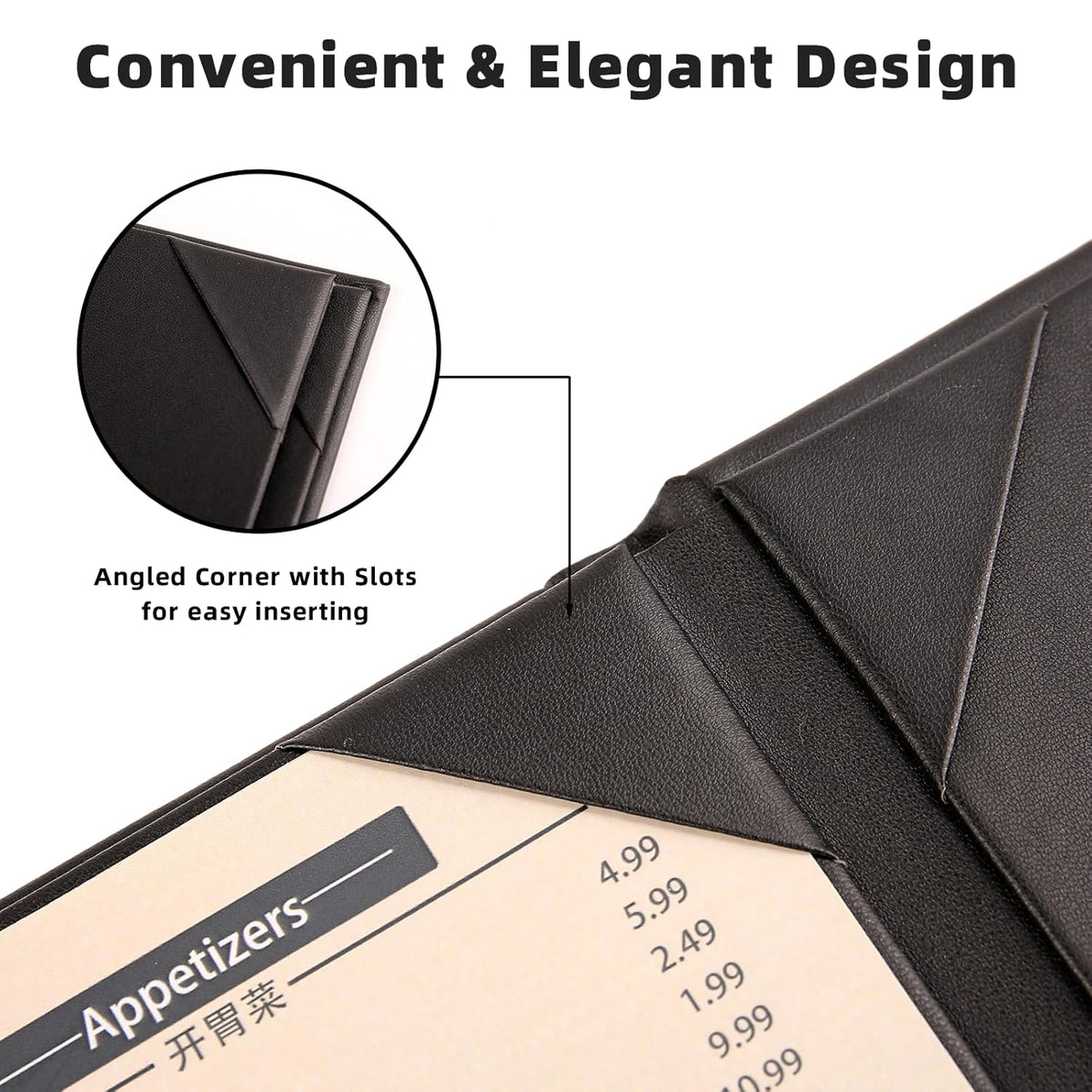 Premium Leather Menu Covers - Set of 10 Double-Sided Table Tent Cards for Restaurant, Dinner Party
