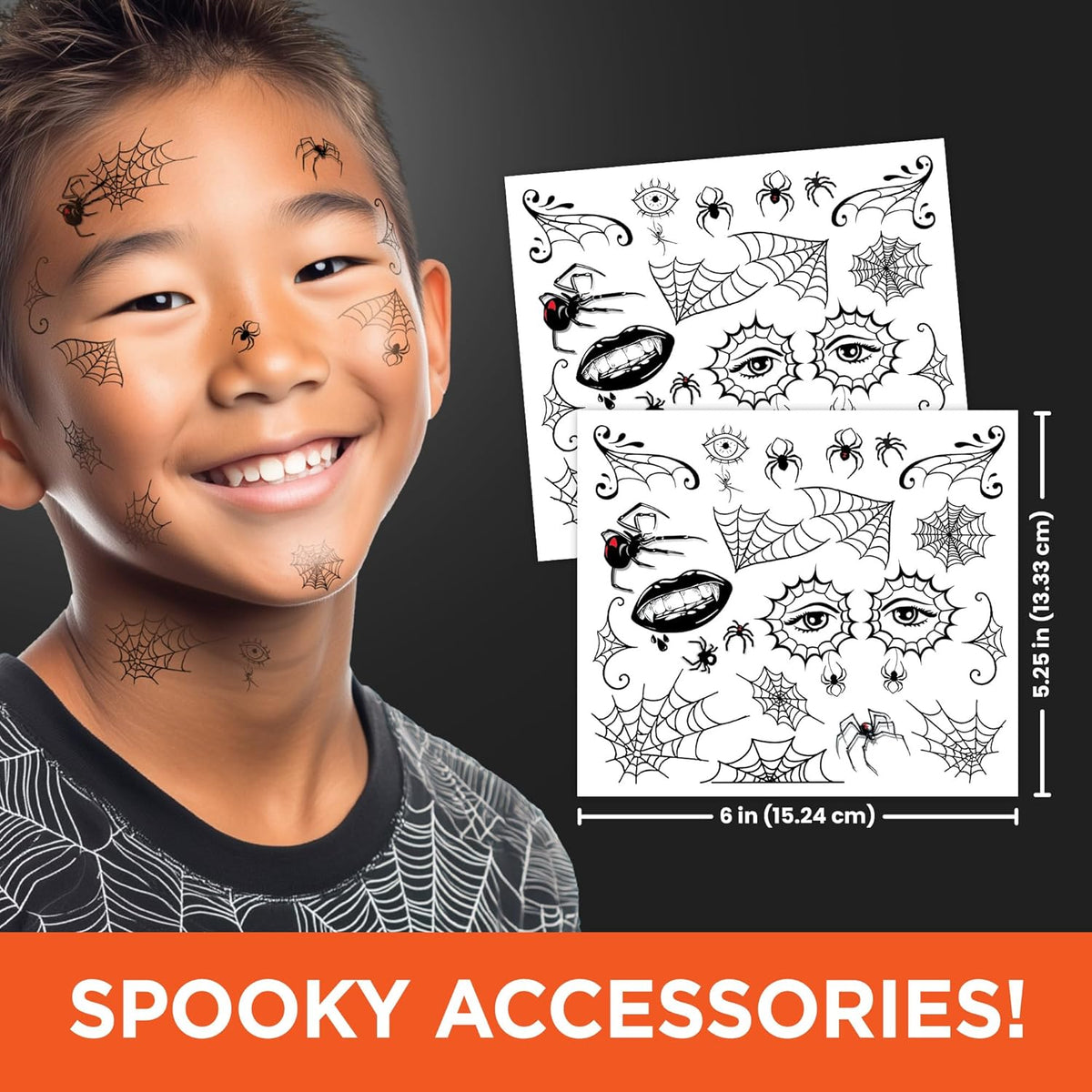 Assorted Spider Temporary Tattoos Variety Pack – Creepy Crawly Halloween Tattoos for Kids, 50+