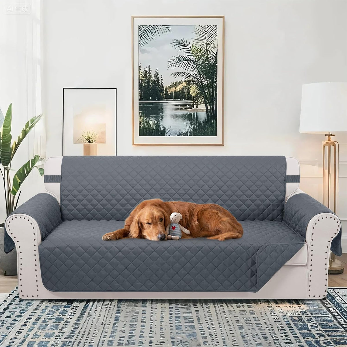 Reversible 4 Seater Sofa Cover 91 Inch Large Couch Cover Furniture Protector(Sofa XX-Large,Dark