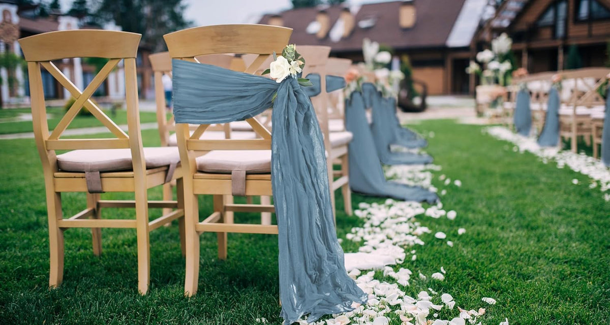 50 PCS Cheesecloth Chair Sashes, Bows Designed ChairSashes, 15.7x108 inch Chair Sashes for Aisle