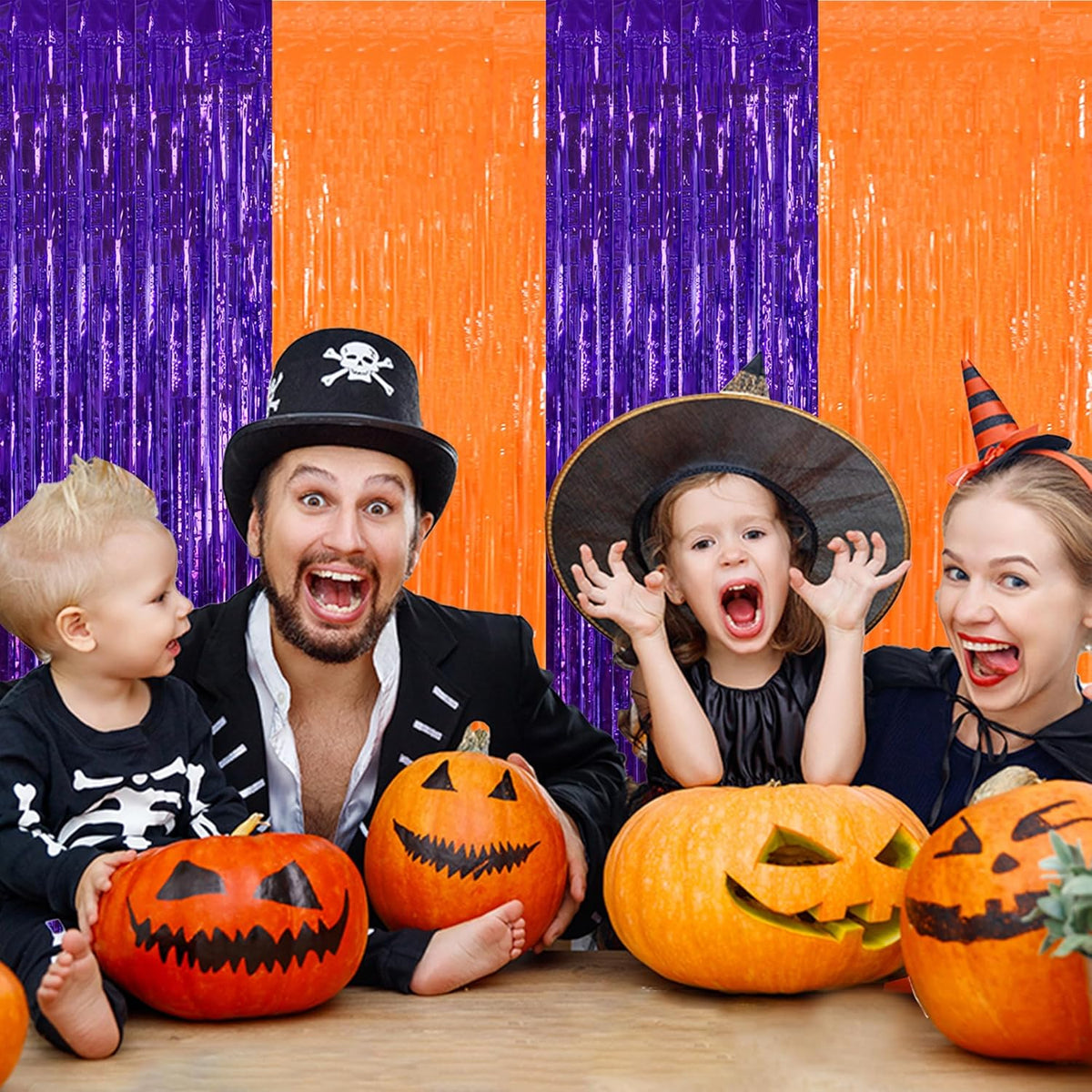 BEISHIDA 2Pcs Orange Purple Door Streamer Happy Halloween Backdrop Foil Fringe Tinsel Horry Party
