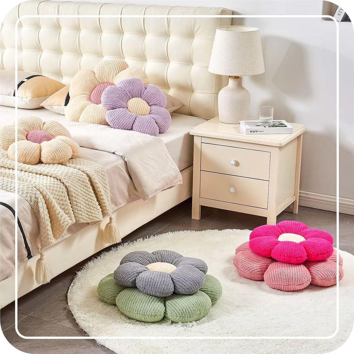 Flower Throw Pillow, Soft Sage Green 17.7" Shaped Floor Pillow for Home Decor, Cute Aesthetic Plush