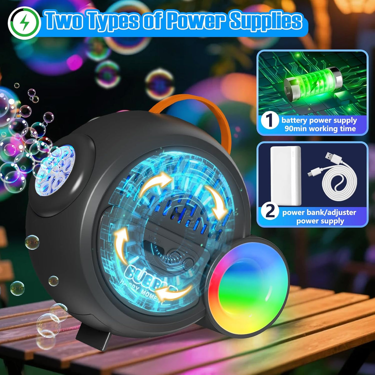 Bubble Machine for Kids Toddlers,Automatic Bubble Maker with RGB Light,Rechargeable Type-C Charge