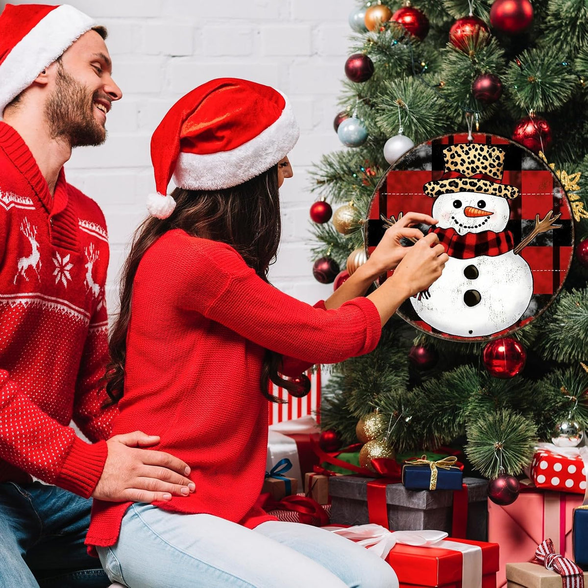 Round Christmas Snowman Tin Sign Vintage Snowman Sign Rustic Wall Decor For Christmas Home