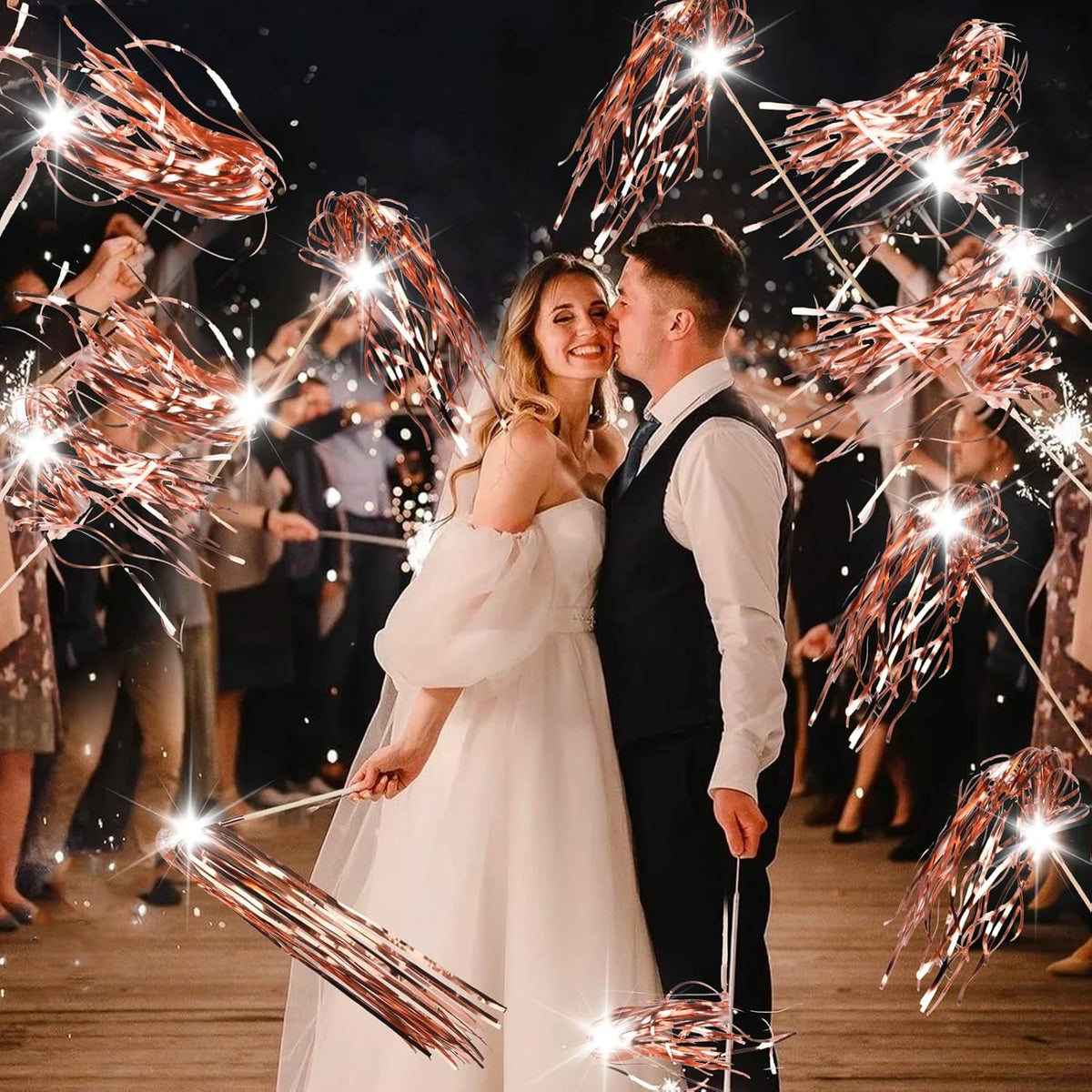 100 pcs Wedding Wands Light up with LED Tinsel Wedding Streamers for Wedding Send off and Greeting