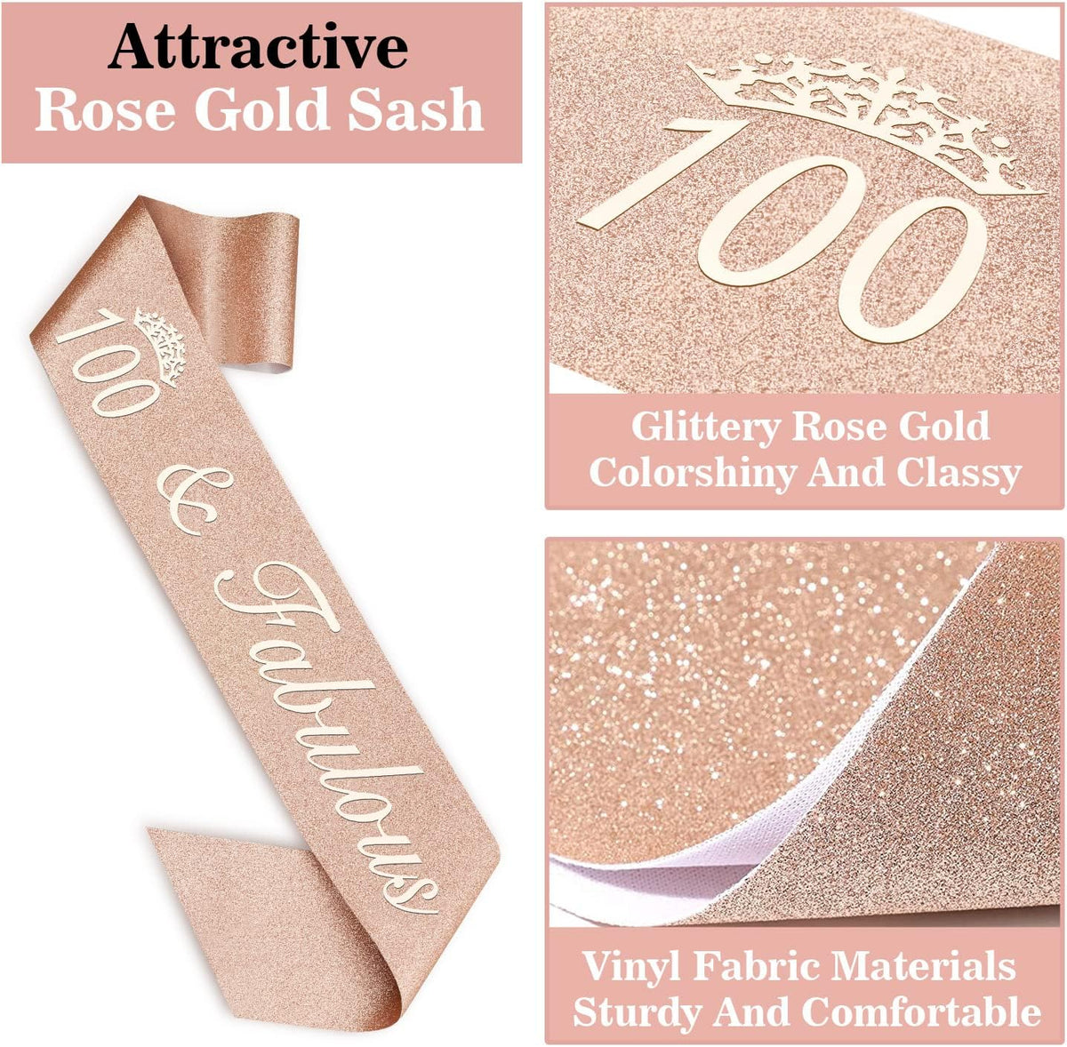 100th Birthday Decorations Women, Including Birthday Crown/Tiara, Sash, Cake Topper and Candles