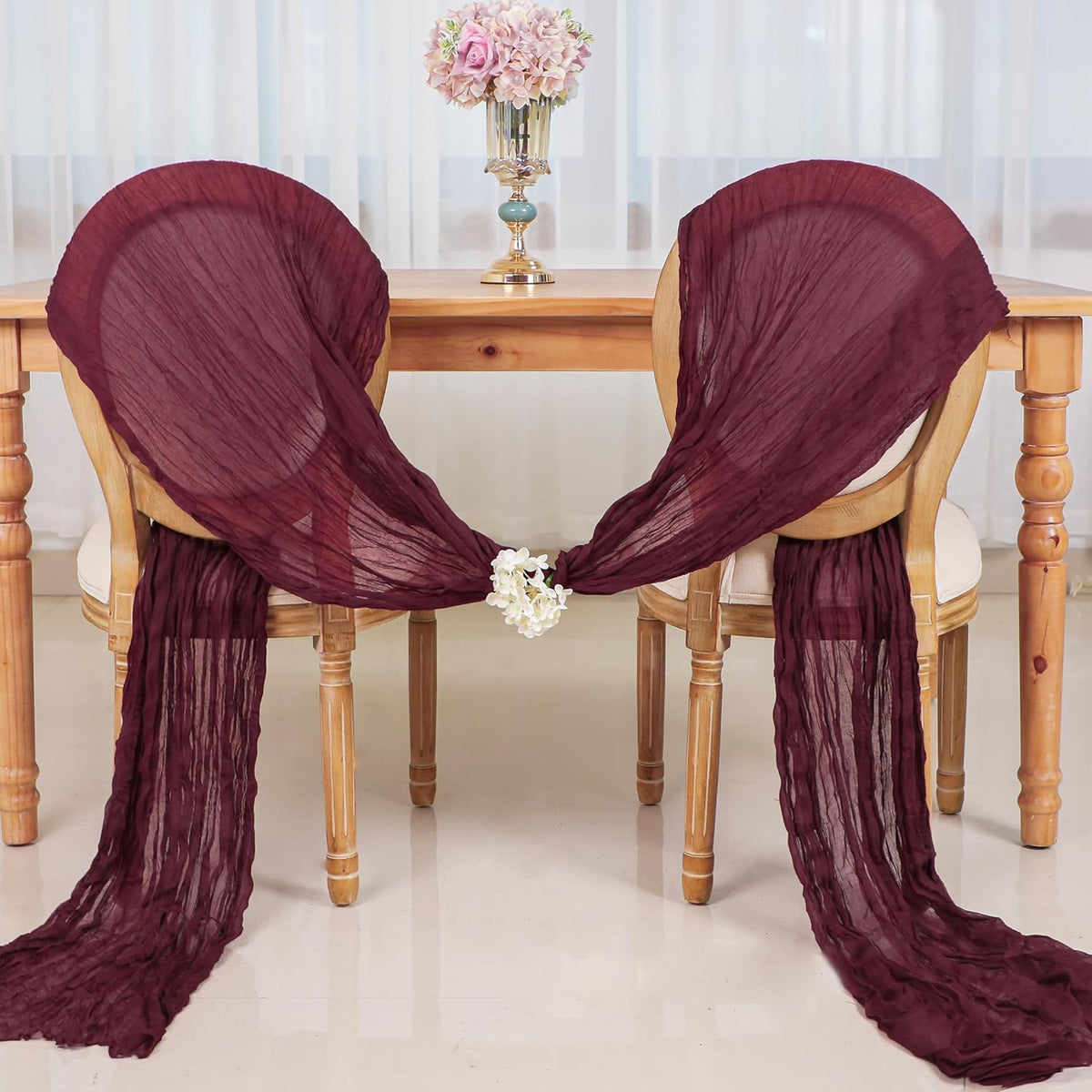 Snowkingdom 6PCS 10 Ft Burgundy Red Cheesecloth Table Runner, 120inch Long Cheese Cloth Boho Gauze