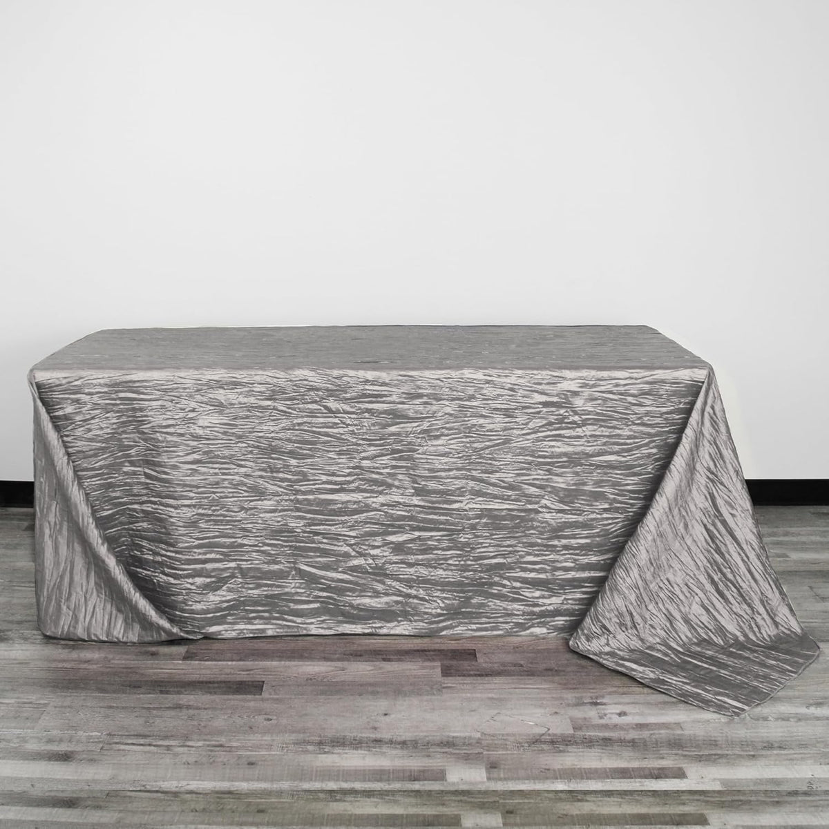 YOUR CHAIR COVERS - 90 x 156 inch Rectangular Crinkle Taffeta Tablecloth - Dark Silver/Platinum