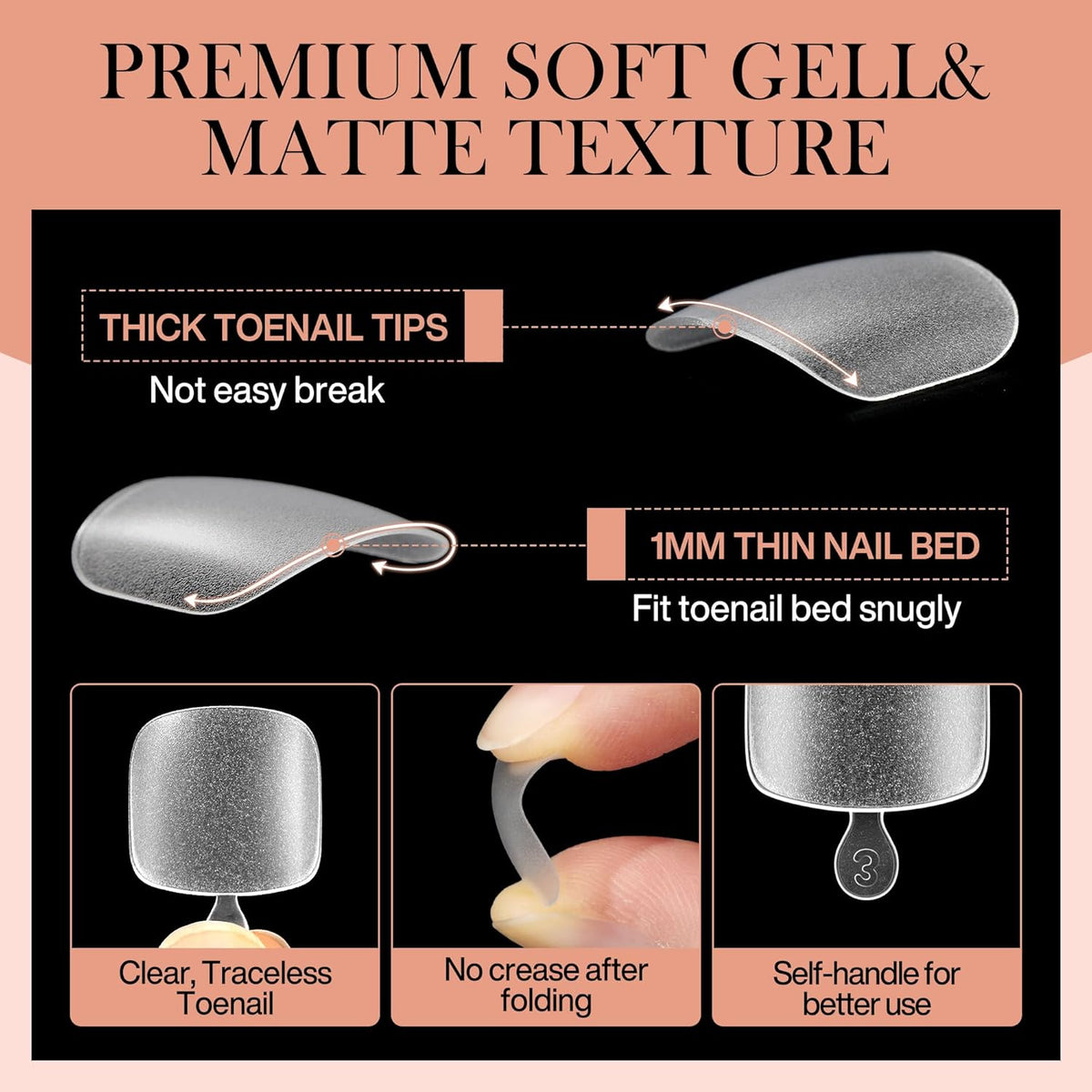 Short Toe Nail Tips Square Full Matte False Toenails Press On Nails 360pcs Smoothly Curved Toe Nail
