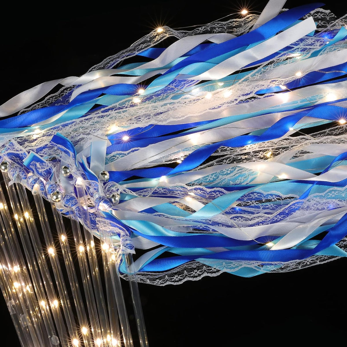 100 Pcs Wedding Wands Ribbon with 3 Colorful Flashing Modes, Light up LED Silk Fairy Wands, Glow