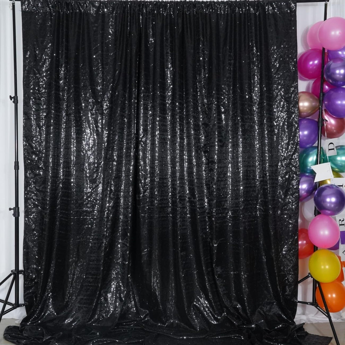 Poise3EHome 8Ft x 10Ft Black Sequin Backdrop, Glitter Thick Sequin Background Drapes, Sequence Xmas