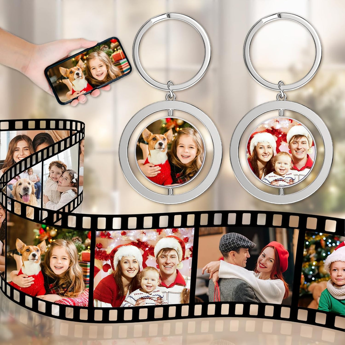 Personalized Custom Keychain with Picture - Turnable Double Sided Colorful Photo Key chains