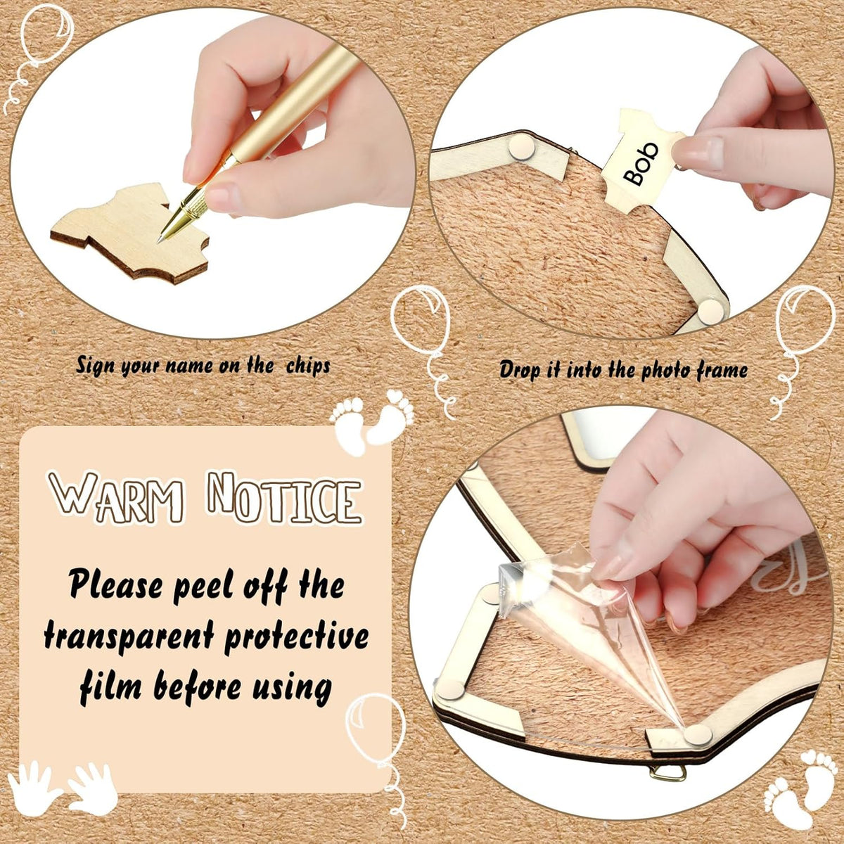 Wenqik 63 Pcs Bodysuit Baby Shower Guest Book Alternatives Set Baby Shower Decorations with Photo