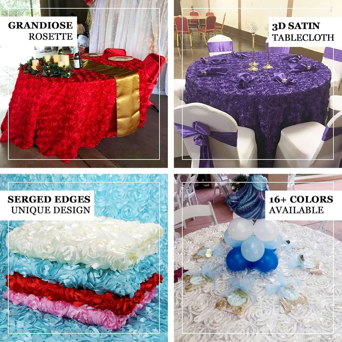 Efavormart 120" Wholesale Round Table Cover Ivory Grandiose Rosette 3D Satin Tablecloth for Wedding