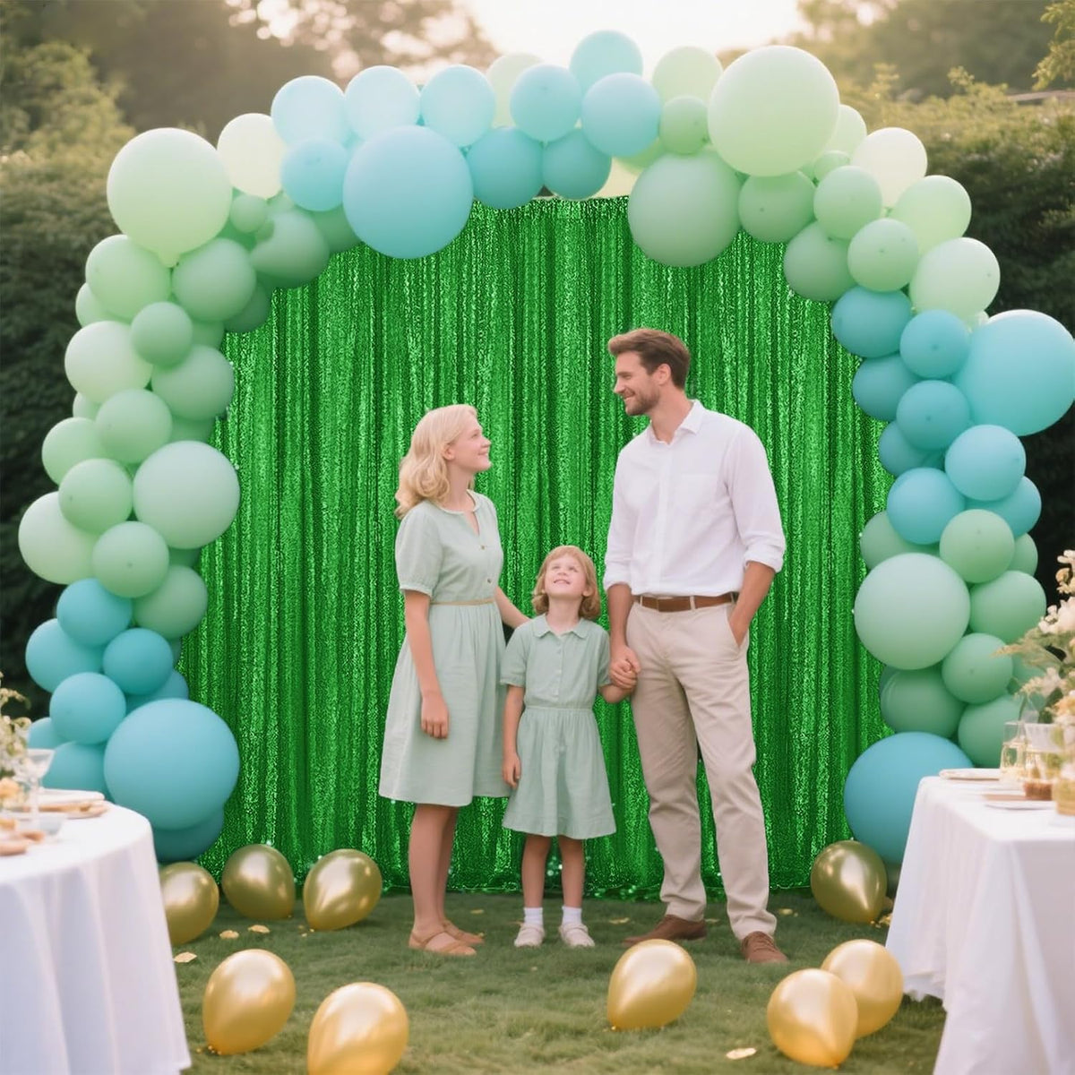 Green Sequin Backdrop Curtain 2 Pieces 2FTx8FT Glitter Photography Backdrop for Party Wedding
