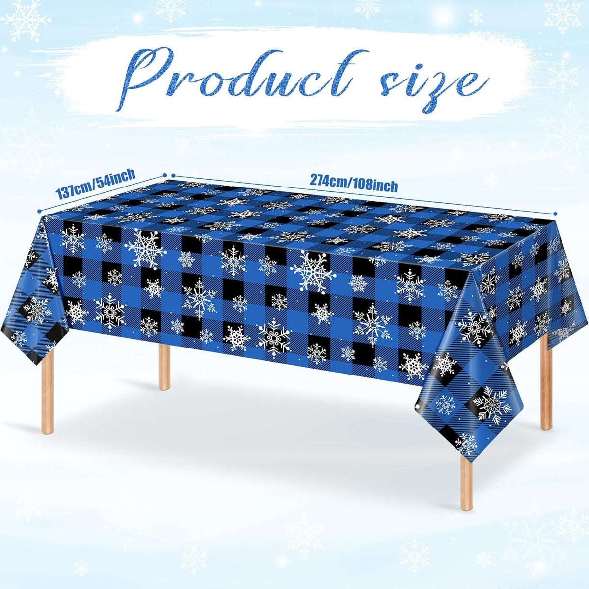 3Pcs Christmas Buffalo Plaid Snowflake Party Tablecloths Decorations,Plastic Black and Navy Blue