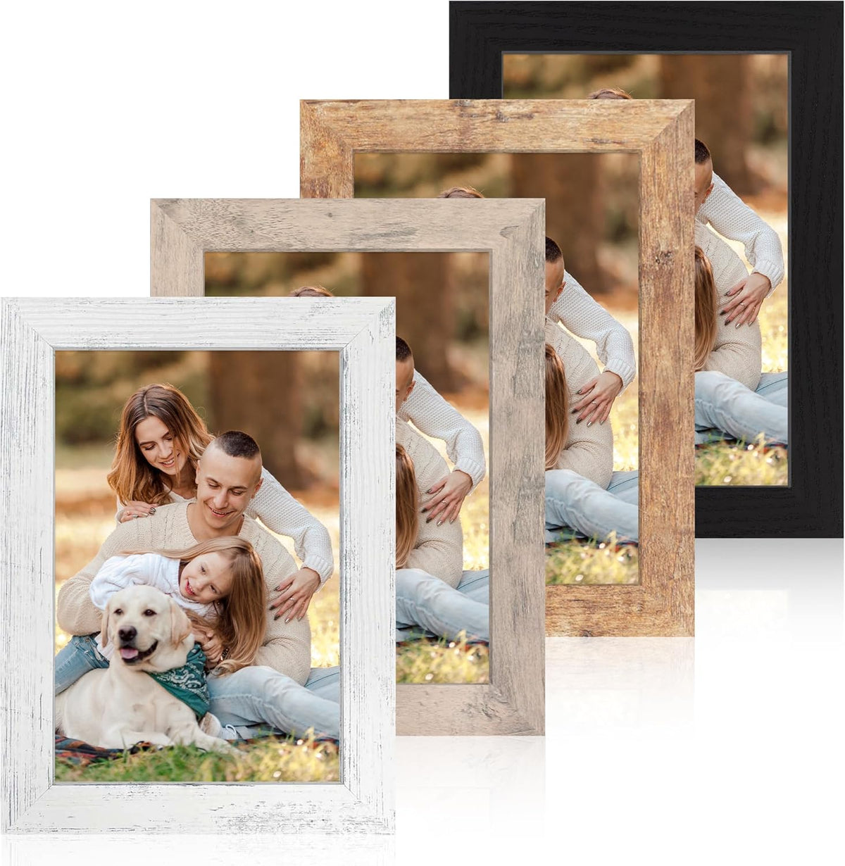 6x9 Picture Frame Set of 4 with High Definition Real Glass, Mixed Color Wood Photo Frames for