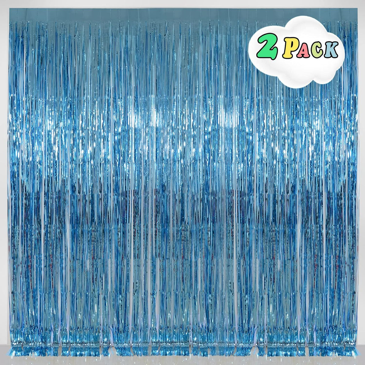 Light Blue Foil Fringe Curtains Party Decorations, Melsan 3.2 x 8 ft Foil Curtains Tinsel Backdrop