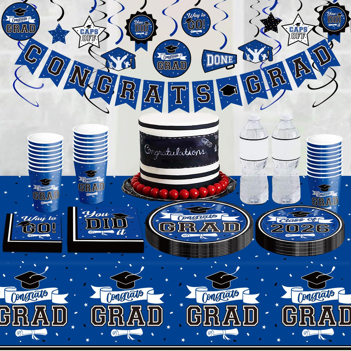 DAZONGE Graduation Decorations 2026 Blue, 265pcs Graduation Party Decorations 2026, Disposable