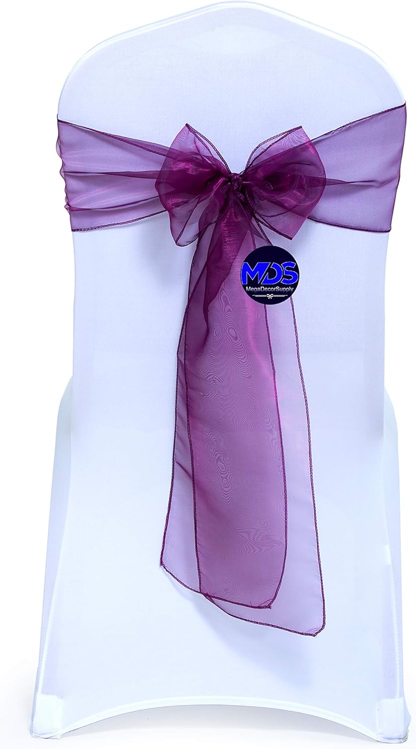 MDS Pack of 150 PCS Organza Chair Sashes Wider Dining Chair Bows Ribbon Tie Back for Wedding Party