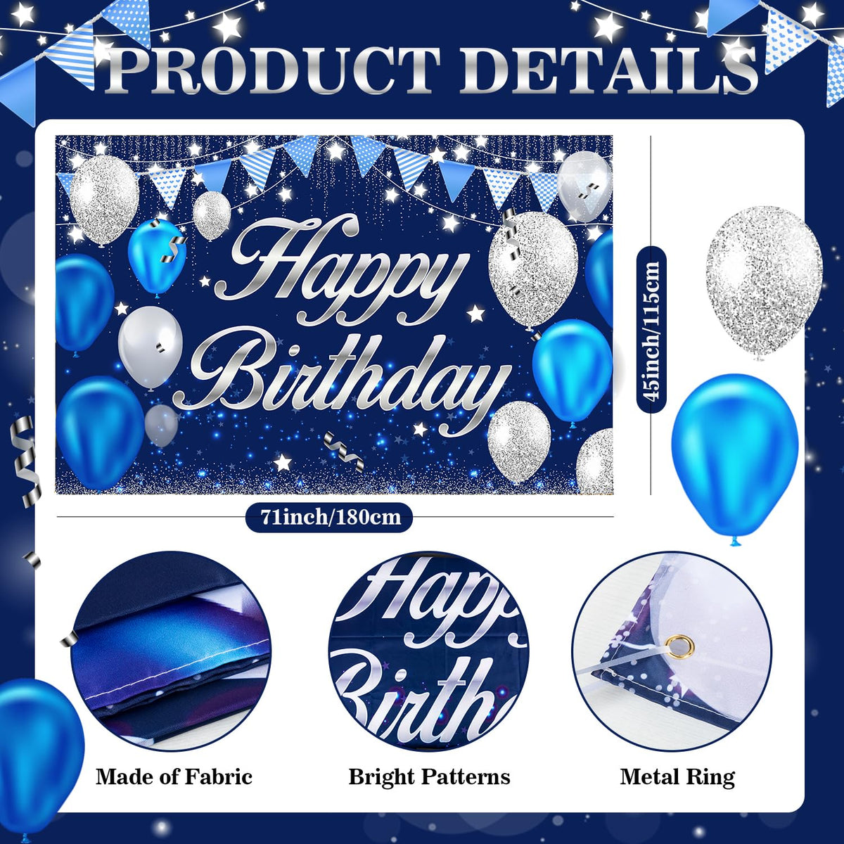 MDCGFOD Happy Birthday Banner - Birthday Decorations for Men Women Boys Girls Blue Sliver Birthday
