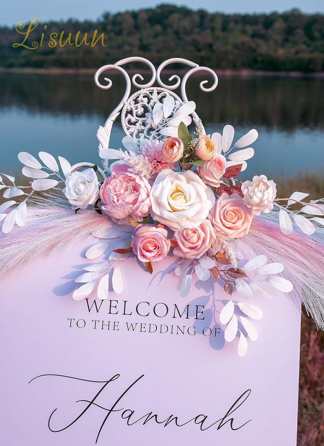 Wedding Arch Flowers, Artificial Flowers for Reception Backdrop and Welcome Ceremony Sign, Large