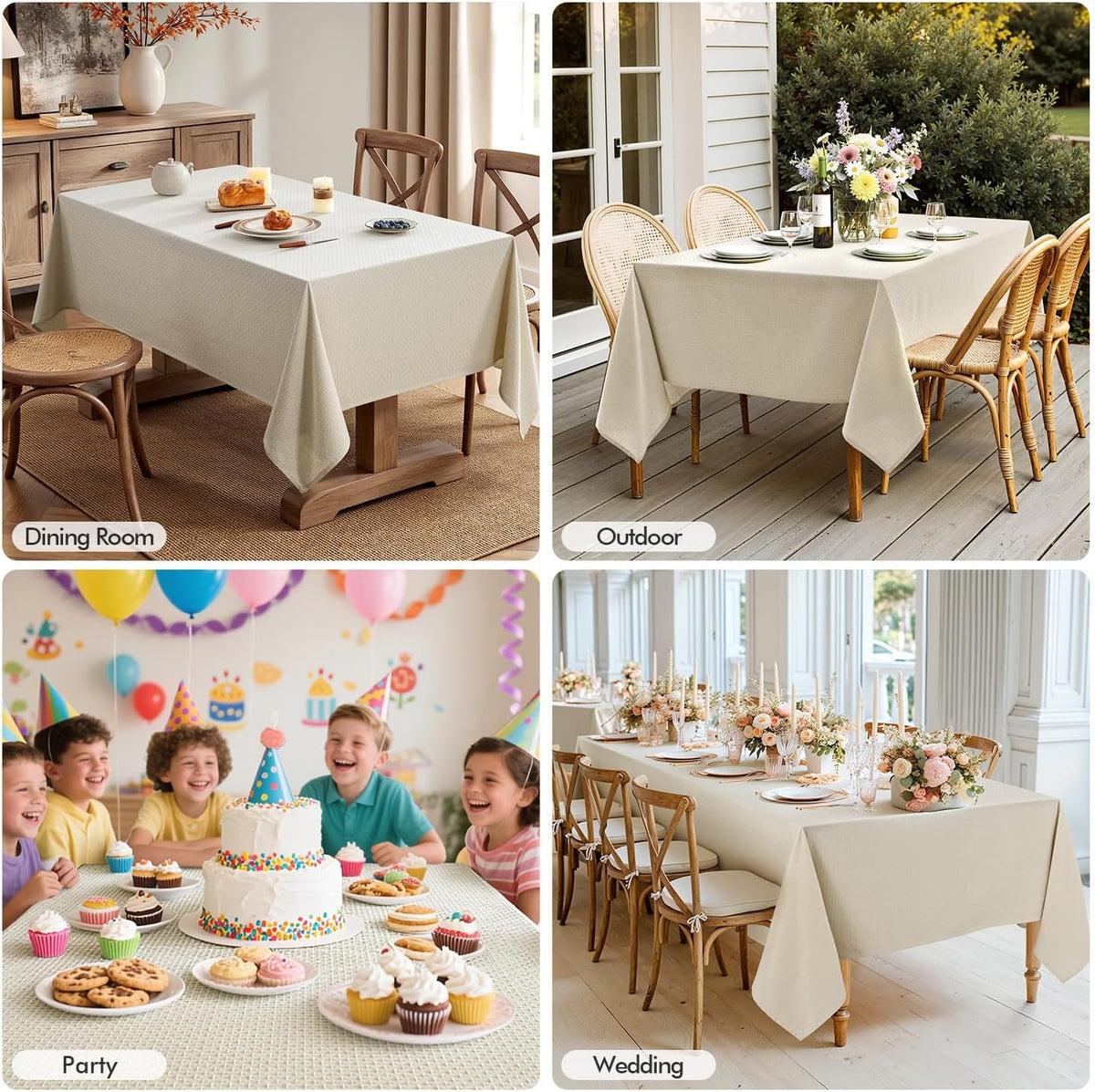 MIULEE Natural Linen Cottton Table Cloth Rectangle Tablecloth Waterproof Spillproof Cross-Star