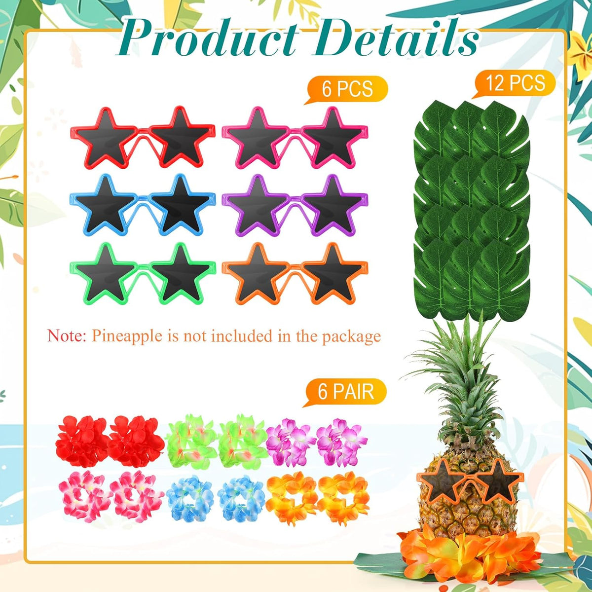 6 Sets Hawaiian Table Centerpieces Pineapple Luau Party Table Decorations Tropical Decor for Beach