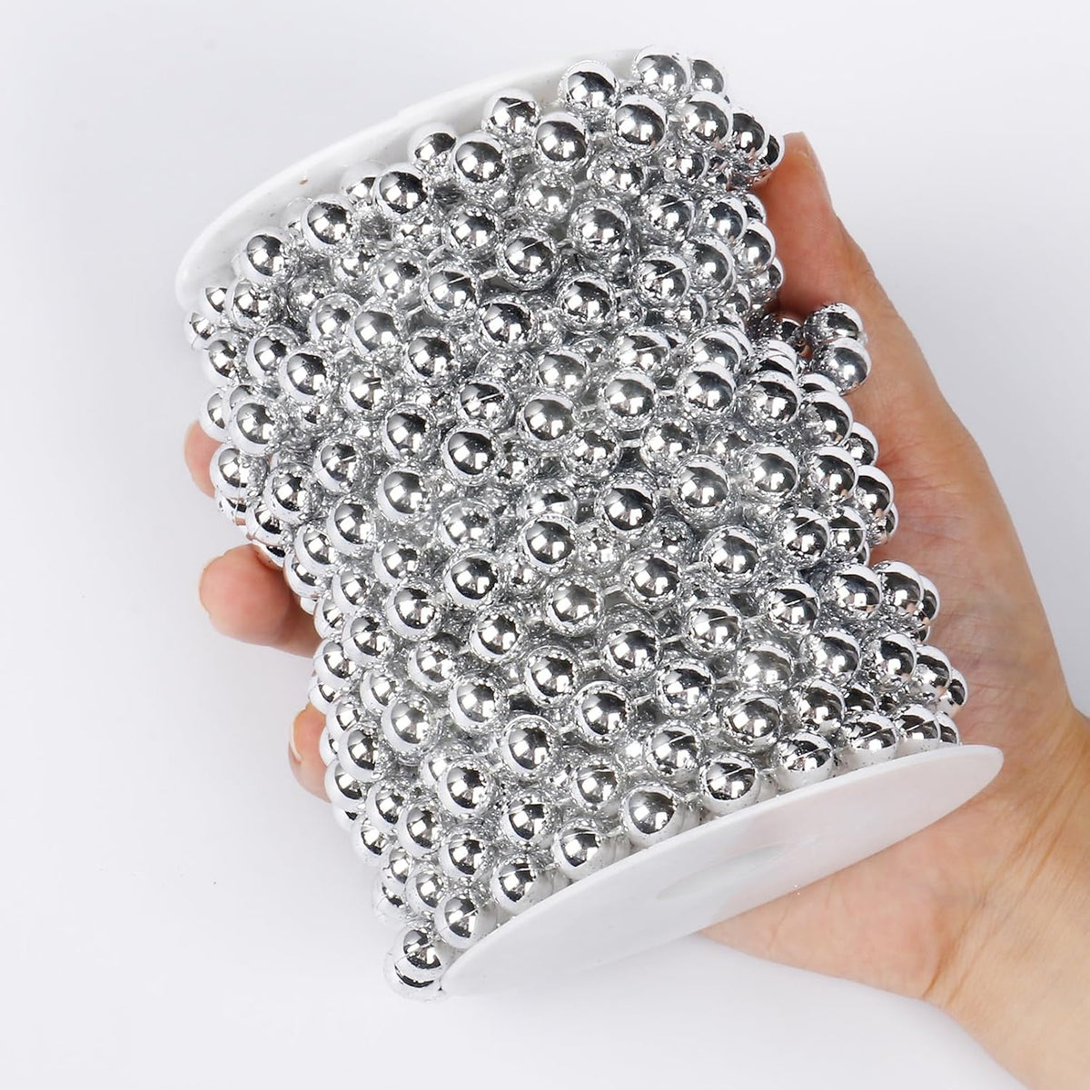 [33 Feet] Silver Pearl Beads Garland, 10MM 11 Yards Silver Faux Pearl Beads String Roll Bulk for