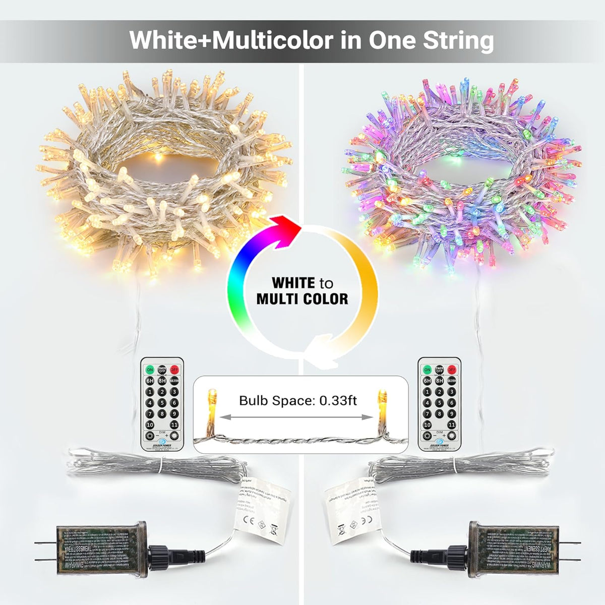 BrizLabs Christmas Lights, 180ft 500 LED Color Changing String Lights, 11 Modes Warm White &