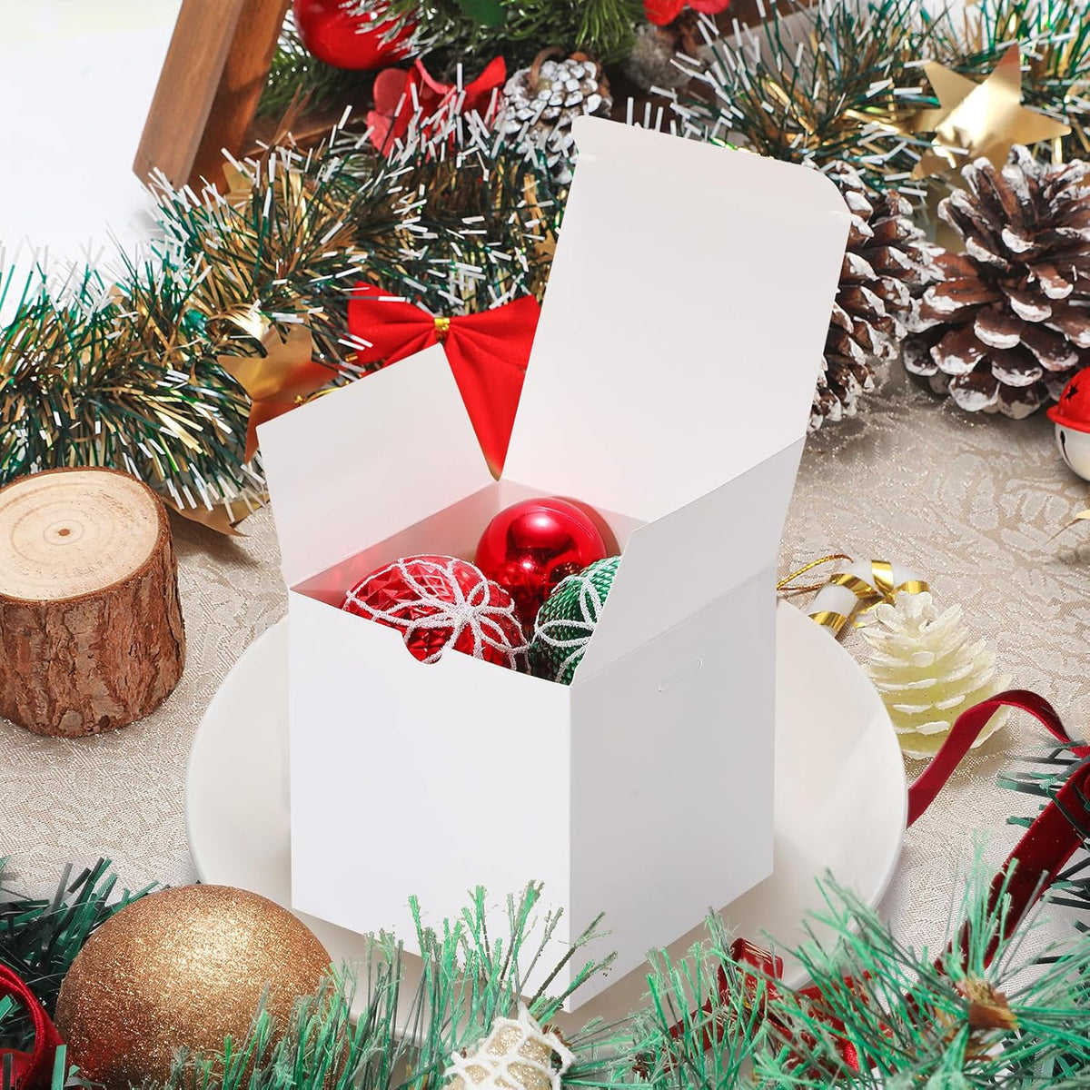 DOYIDE 60 Pcs Small Gift Boxes, 3x3x3 inches Kraft Paper Gift Box with Ribbons, White Candy Boxes