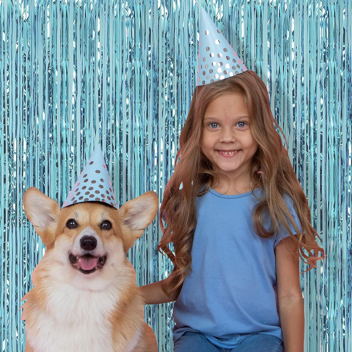 10 Pack Blue Backdrop Curtain 3.2ft x 8.2ft Metallic Tinsel Foil Fringe Curtains Photo Booth