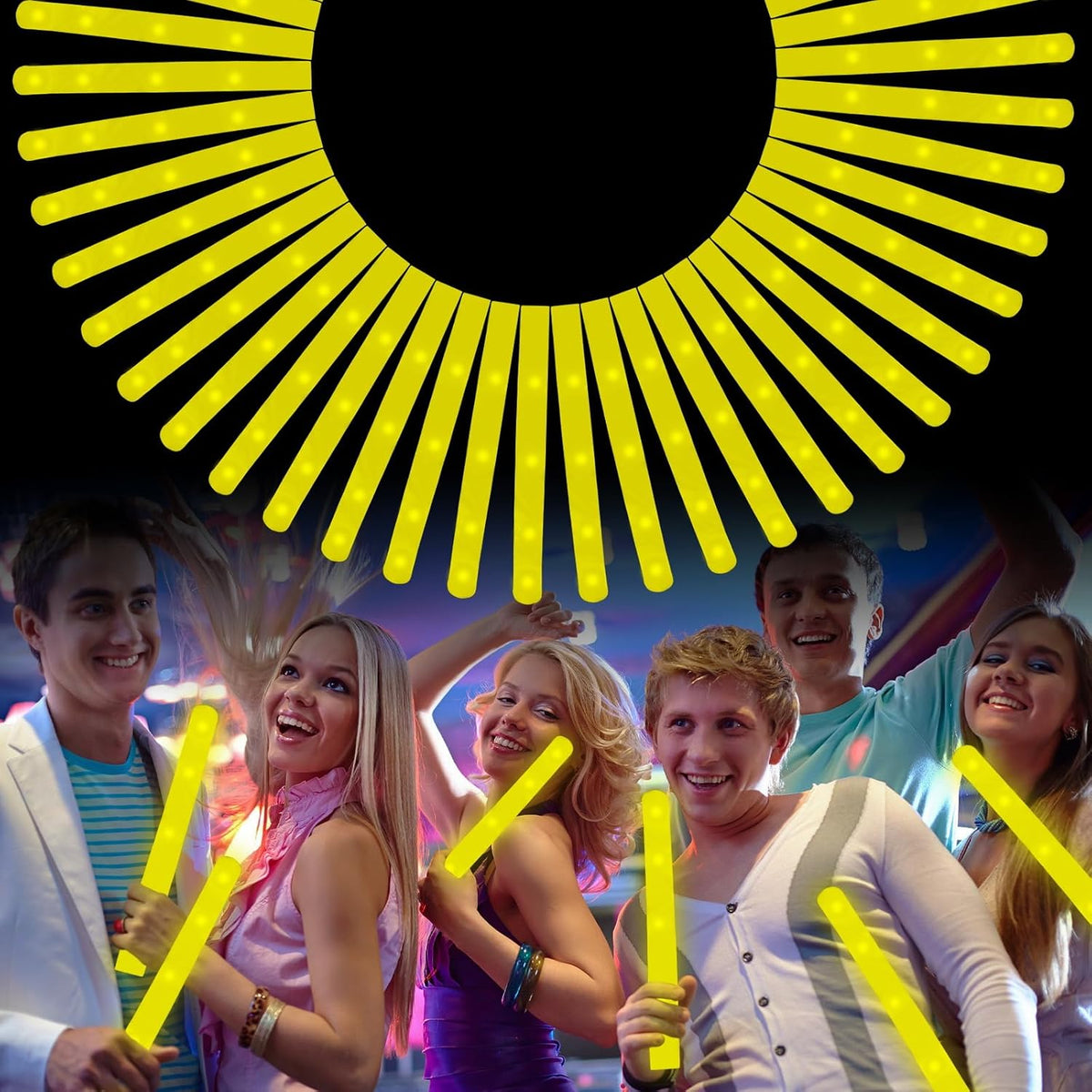 Foam Glow Sticks Bulk, 30 PCS Yellow Light Up Foam Sticks 3 Modes, Glow Party Supplies for