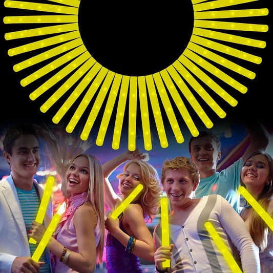 Foam Glow Sticks Bulk, 30 PCS Yellow Light Up Foam Sticks 3 Modes, Glow Party Supplies for