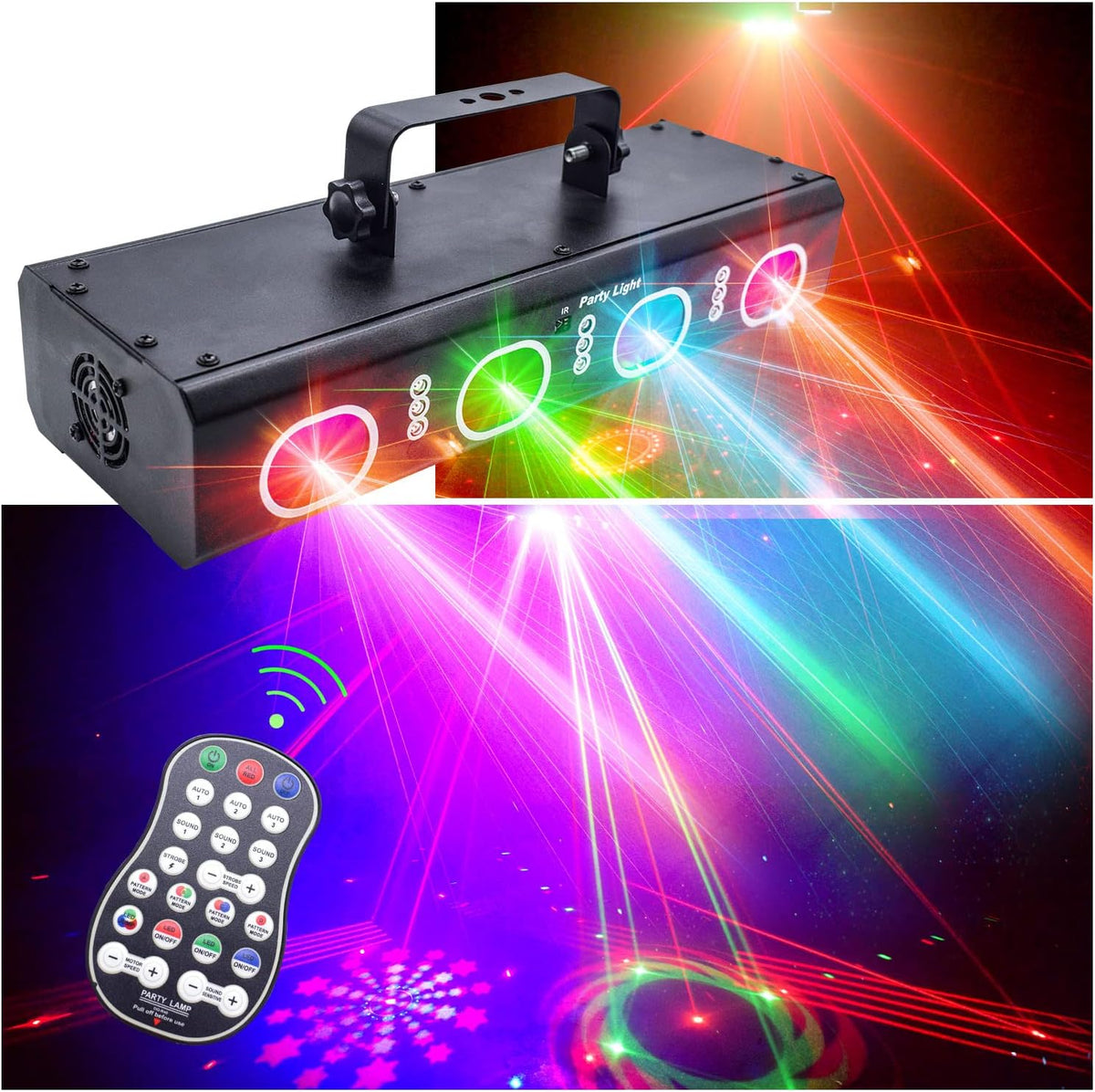 Party Lights DJ Disco Lights, 3D Effect Sound Sensing Laser Flash Stage Projector Home Show
