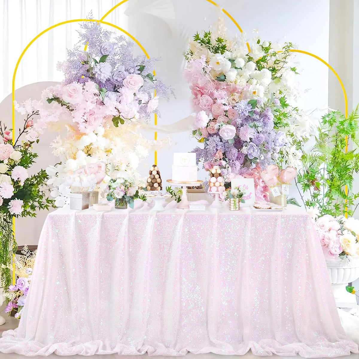 QueenDream Iridescent White Sequin Tablecloth 60 x102 Inch Mermaid Rectangle Tablecloth Overlay for