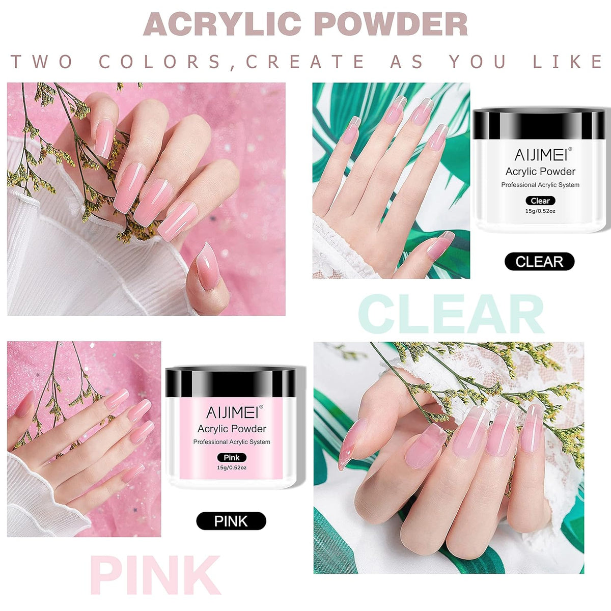 AIJIMEI Acrylic Powder Nail Kit With Professional Liquid Monomer, Brush Cleaner, and Tools Set for