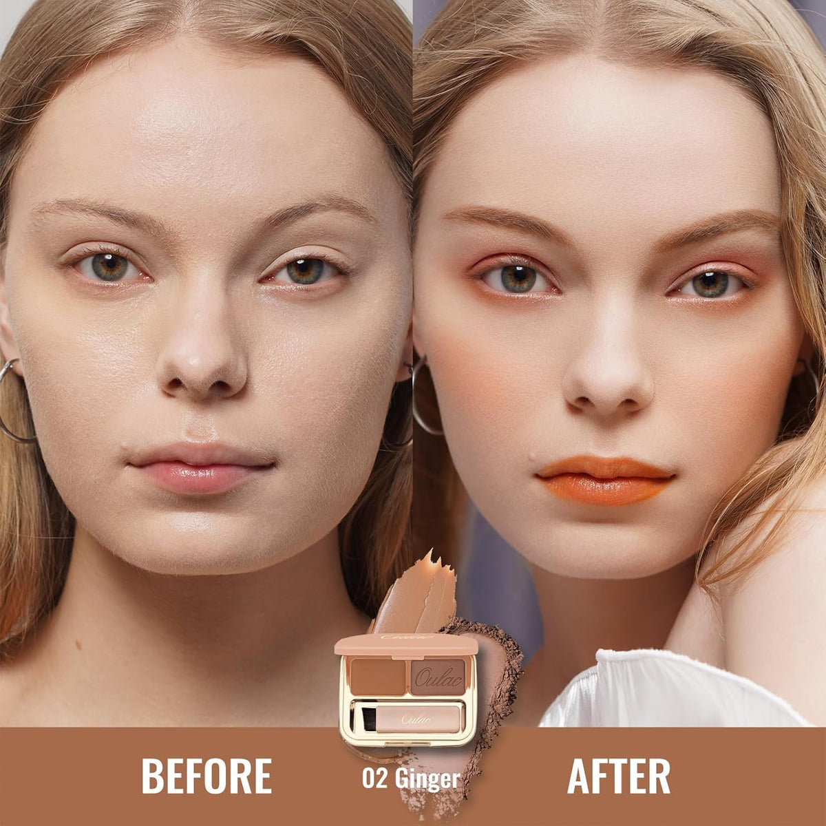 Oulac Waterproof Brown Eyebrow Powder Kit with Brow Brush 2 in1 Long Lasting Instant Eyebrow Pomade