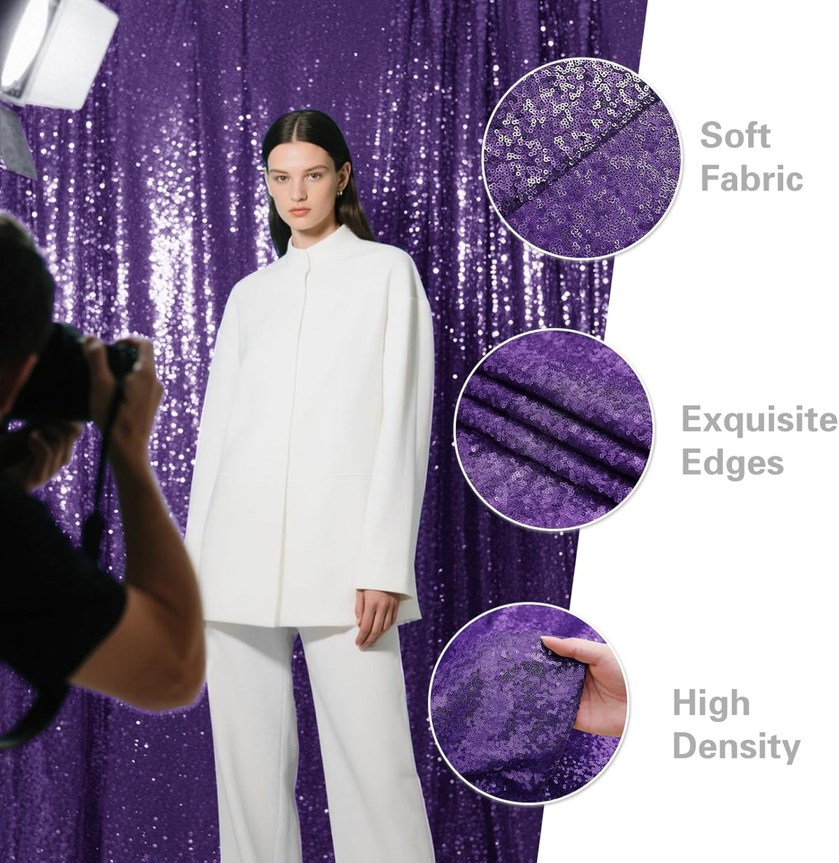 Purple Sequin Backdrop Curtain 4 Pieces 2FTx8FT Glitter Photography Backdrop for Party Wedding