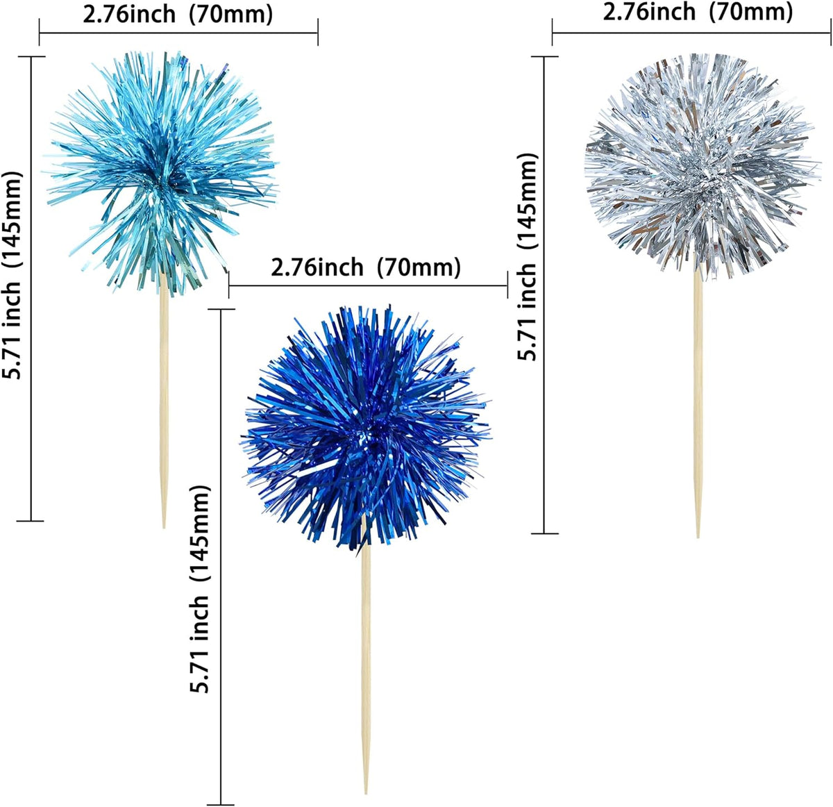 Gyufise 30Pcs Foil Firework Cupcake Toppers Sparkle Tinsel Cake Toppers Tinsel Drink Cake