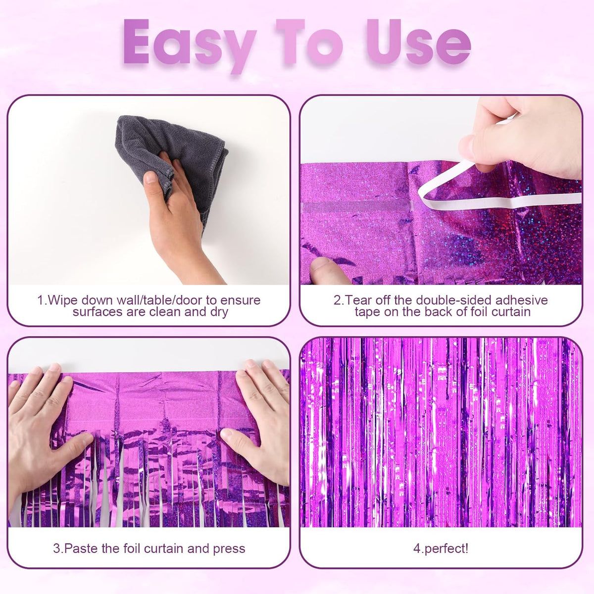 2 Pack Purple Tinsel Foil Fringe Curtains, Purple Party Decorations, Metallic Tinsel Party