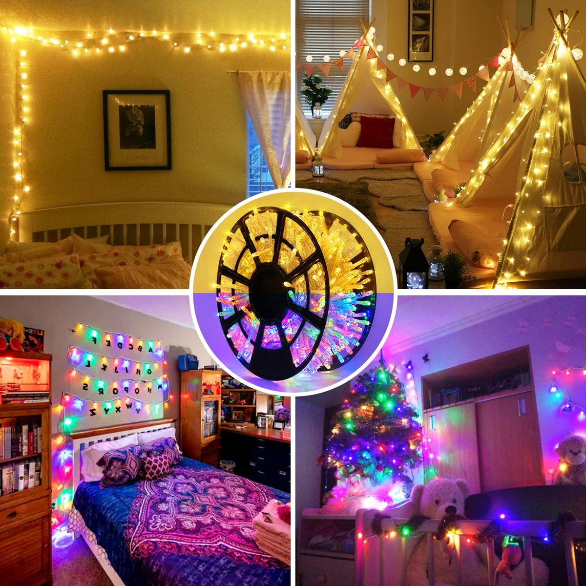 JMEXSUSS 500 LED Color Changing Christmas Lights, 163FT Warm White & Multicolor String With Remote