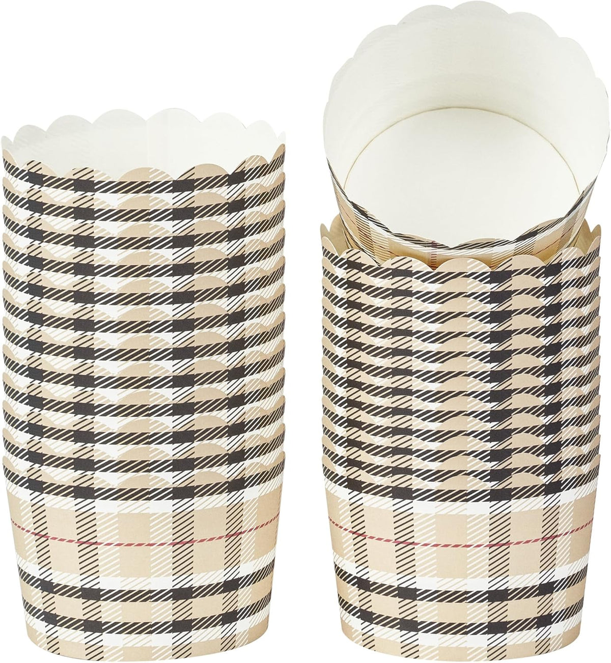 Panificio 10 Ounce Cupcake Wrappers, 200 Scalloped Baking Cups - Oven-Ready, Greaseproof, Plaid